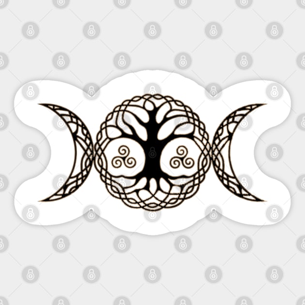 Triple Moon Goddess with triskele and tree of life Sticker by Nartissima